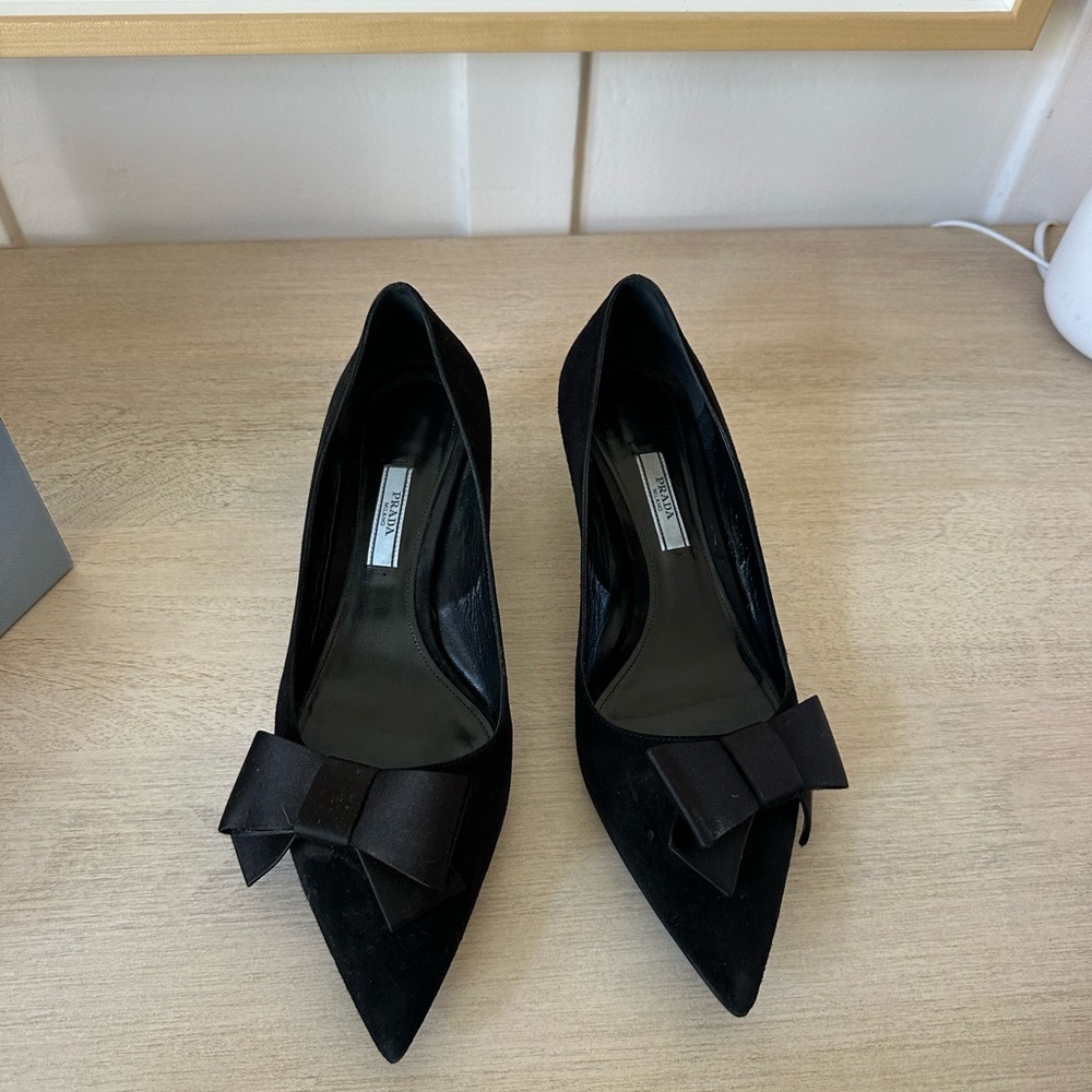 Prada Black Heels with Bow Detail